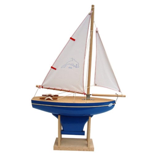 Wooden Toy Sailing Boat Dolphin Blue