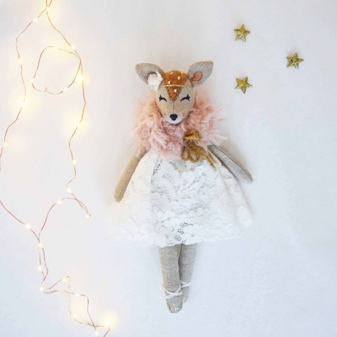 White Lace Deer Doll Mini Handmade In 