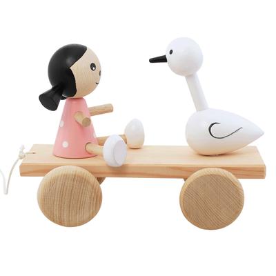 Wooden Pull Along Girl And Swan Toy