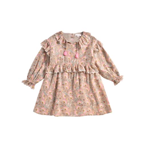 Girls-Dress-Eforie-KhakiFolkFlowers-Little French Heart