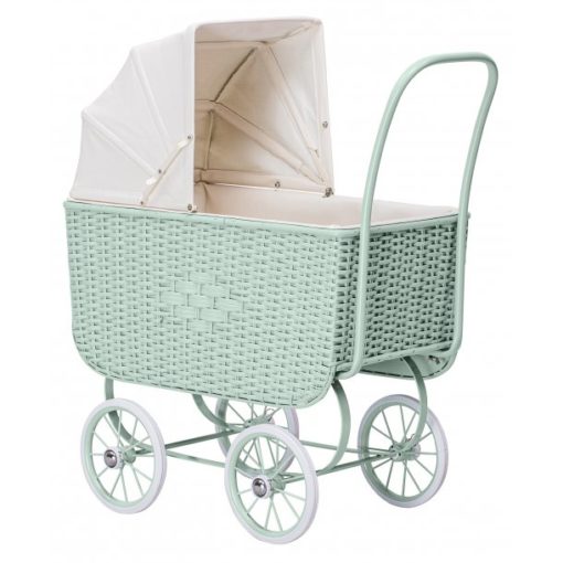 Dolls Pram Retro Rattan Mint Little French Heart