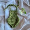 Dolls Romper Crocheted Olive Little French Heart