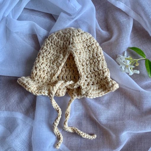 Dolls Ruffle Bonnet Crochet Natural