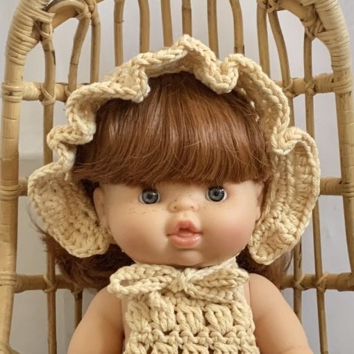 Dolls Ruffle Bonnet Crochet Natural Little French Heart