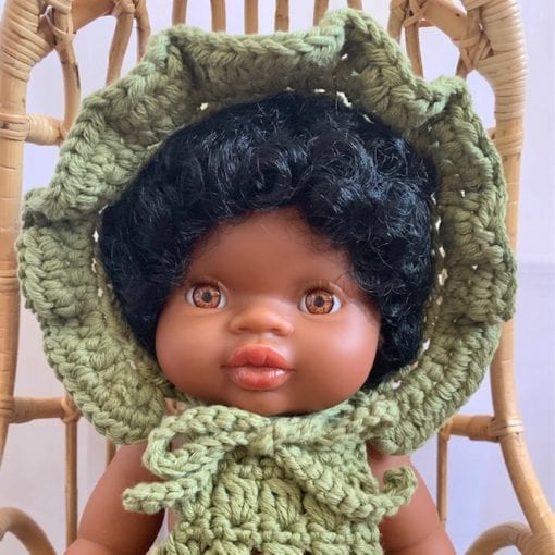 Dolls Ruffle Bonnet Crochet Olive 3