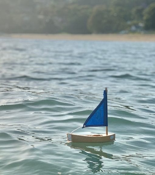 Toy Wooden Sailing Boat Little Blue Natural
