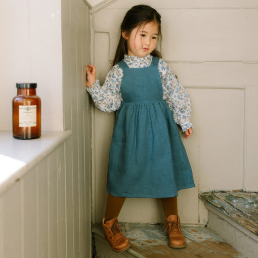 Nellie Quats Conkers Pinafore Cornflower Blue Linen #littlefrenchheart