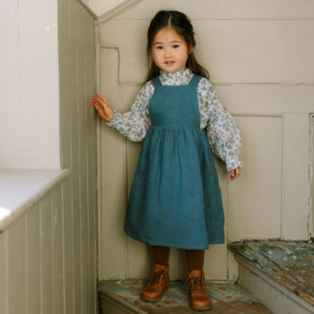 Nellie Quats Conkers Pinafore Cornflower Blue Linen #littlefrenchheart