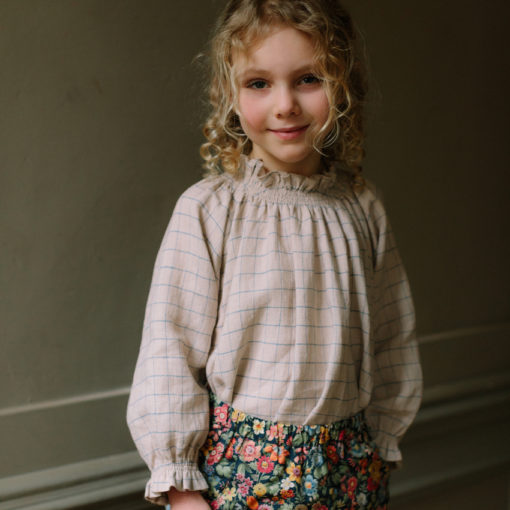 Nellie Quats Mother may Blouse Oat Cornflower Windowpane Check #littlefrenchheart
