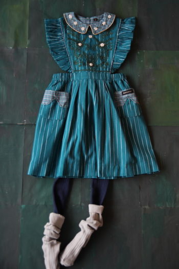 Bonjour Diary Apron Dress Blue Ikat Fabric #Littlefrenchheart