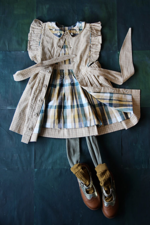Bonjour Diary Apron Dress Small Beige Check Fabric #Littlefrenchheart3