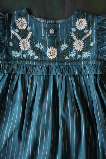 Bonjour Diary Embroidery Dress Blue Ikat Fabric #Littlefrenchheart1