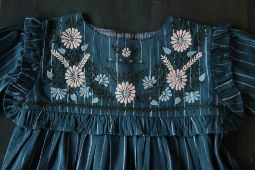 Bonjour Diary Embroidery Dress Blue Ikat Fabric #Littlefrenchheart1