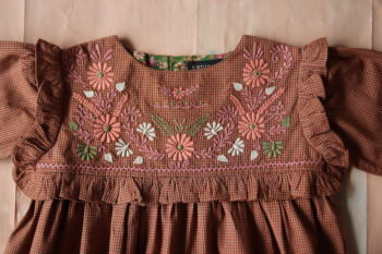 Bonjour Diary Embroidery Dress Small Orange Check #Littlefrenchheart2