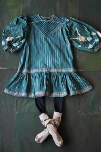 Bonjour Diary Folk Dress Blue Ikat Fabric #Littlefrenchheart2