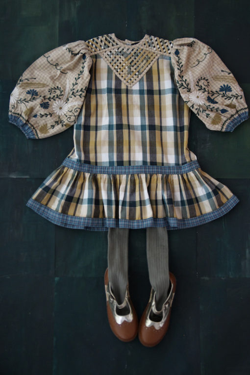 Bonjour Diary Folk Dress Mix match Check Fabric #Littlefrenchheart