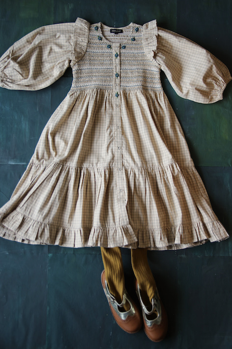 Bonjour Diary Ibiza Long Dress Small Beige Check Fabric #Littlefrenchheart