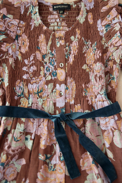 Bonjour Diary Ibiza Long Sleeve Dress Big Brown Flowers Fabric #Littlefrenchheart1