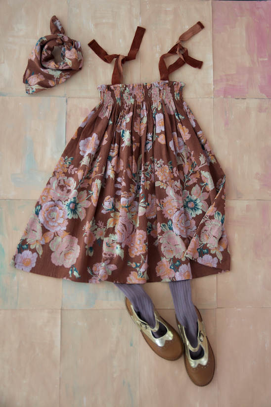 Bonjour Diary Long Skirt Dress Big Brown Flowers | Little French Heart