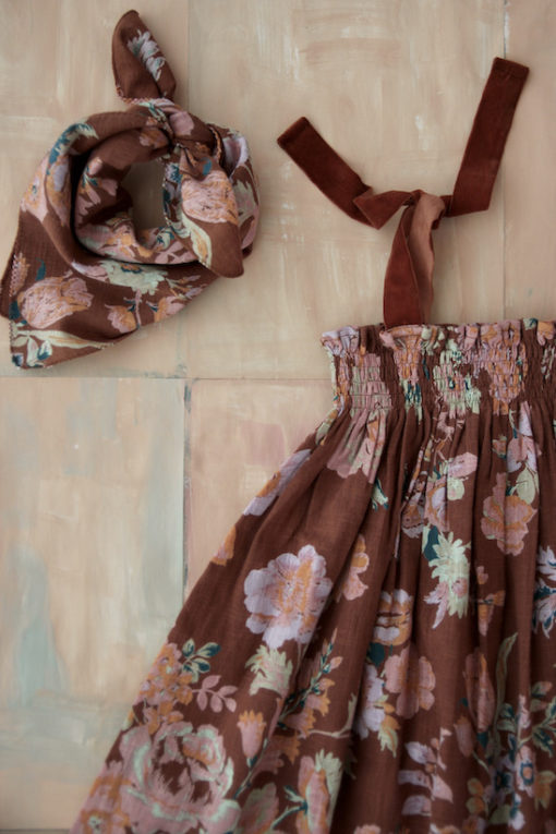 Bonjour Diary Long Skirt Dress with Scarf Big Brown Flowers Fabric #Littlefrenchheart1