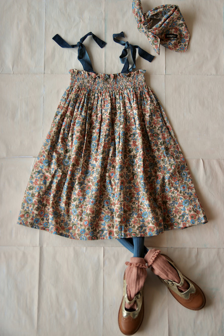 Bonjour Diary Long Skirt with Scarf Small orange and blue flowers #Littlefrenchheart