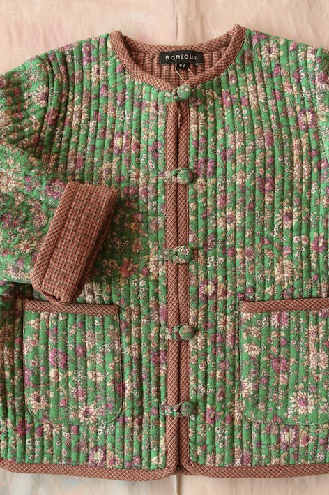 Bonjour Diary Quilted Jacket with small Green Flowers #Littlefrenchheart