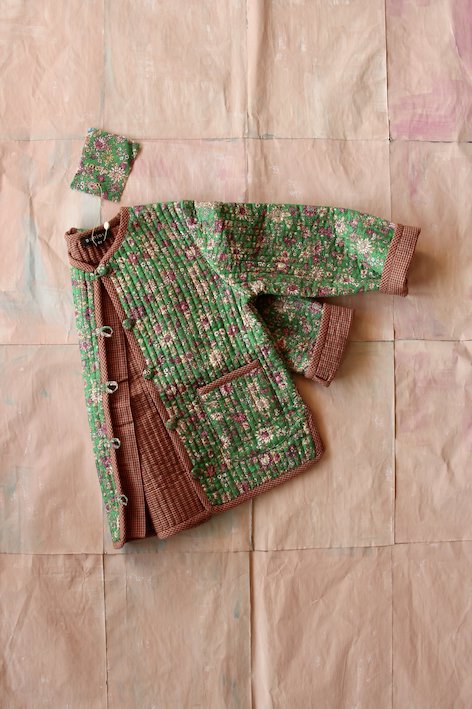 Bonjour Diary Quilted Jacket with small Green Flowers #Littlefrenchheart1