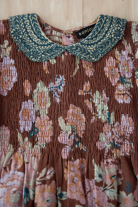 Bonjour Diary Tunique Blouse Big Brown Flowers Fabric #Littlefrenchheart2