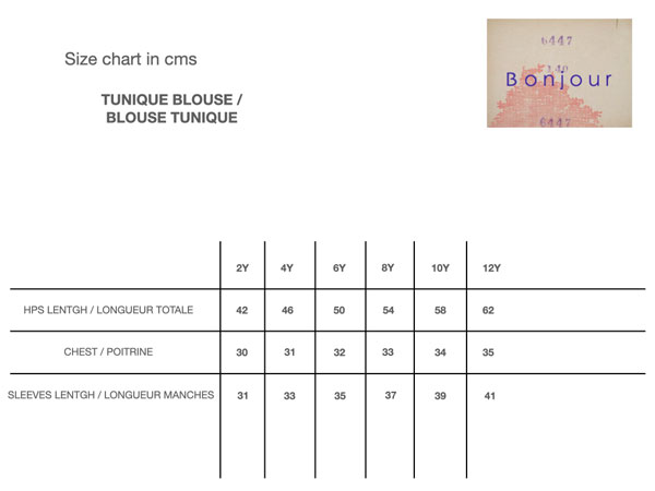 Size-chart-AW21-Blouse-Tunique-#Littlefrenchheart