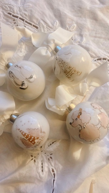 Paris Christmas Baubles White Set of Four - Little French Heart