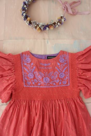 Bonjour Diary Rosalie Dress Pea Gold Poppy Lilac Embroidery - Little French Heart
