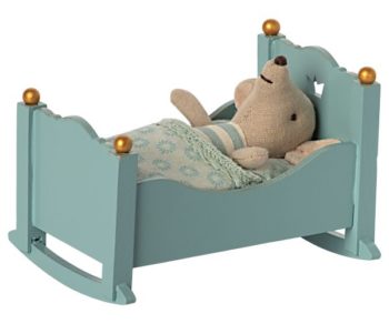 Maileg Cradle Baby Mouse Blue with baby mouse - Little French Heart