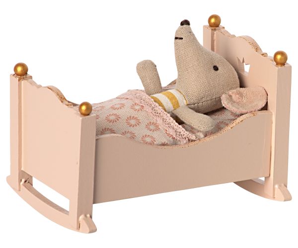 Maileg Cradle Baby Mouse Pink with mouse - Little French Heart