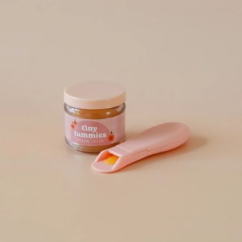 Tiny Harlow Tummy Time Peach Jelly Jar and Spoon close up - Little French Heart