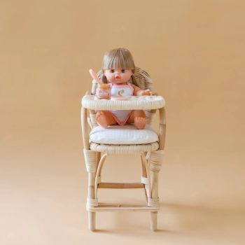 Tiny Harlow Tummy Time Peach Jelly Jar and Spoon doll in high chair - Little French Heart