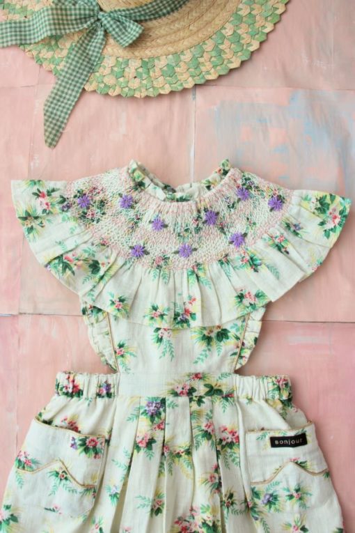 Bonjour Diary Apron Dress Tropical embroidered collar - Little French Heart