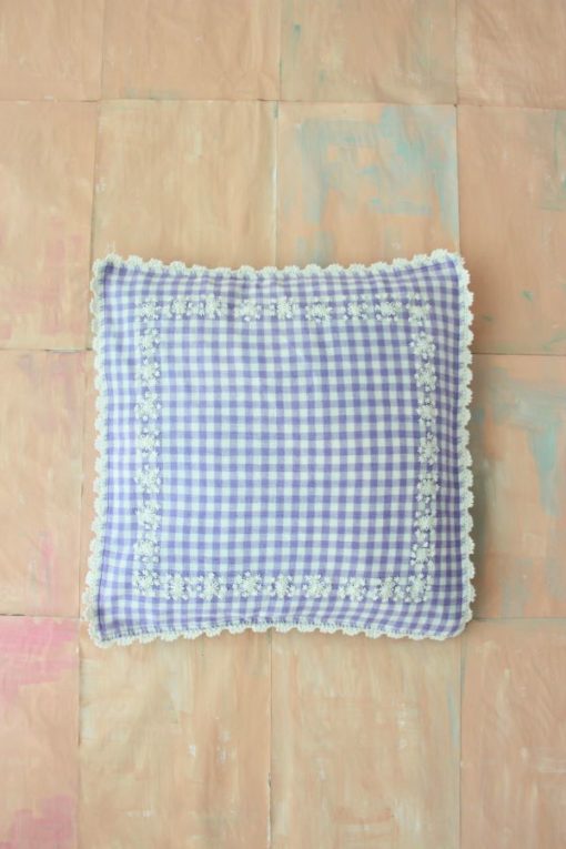 Bonjour Diary Cushion Cover Lilac Gingham full size - Little French Heart
