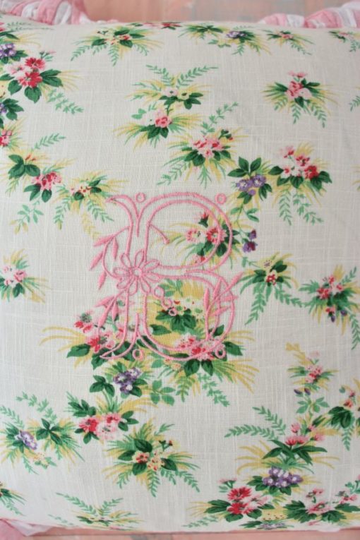 Bonjour Diary Cushion Cover Tropical with embroidered B - Little French Heart