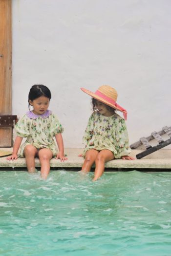 Bonjour Diary Embroidered Tunic Blouse Tropical girls playing in pool - Little French Heart