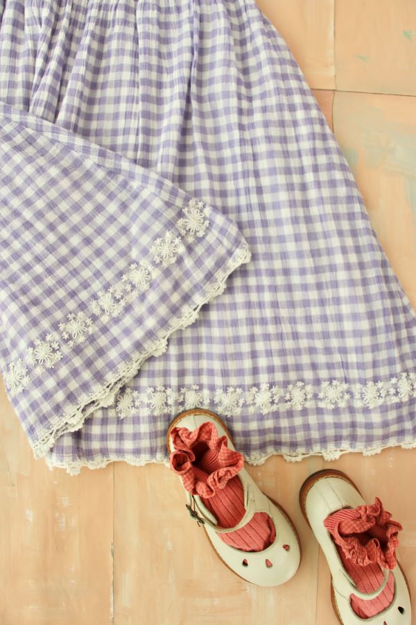 Bonjour Diary Lilac Gingham Skirt Dress with Scarf (S2-12)