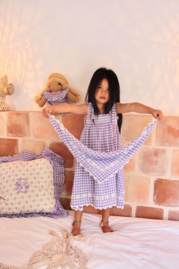 Bonjour Diary Lilac Gingham Petticoat Dress with Scarf with beautiful embroidery - Little French Heart