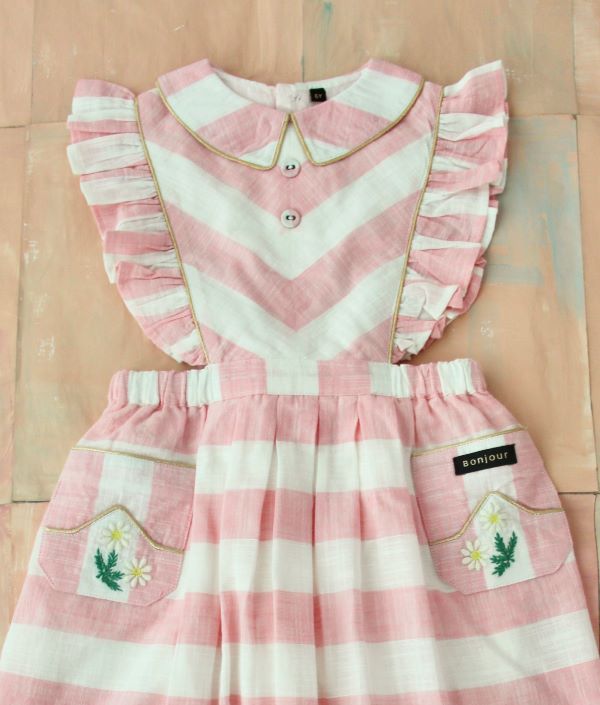 Bonjour Diary Apron Dress Pink Deck Chair Stripe (S2-8) | Little French