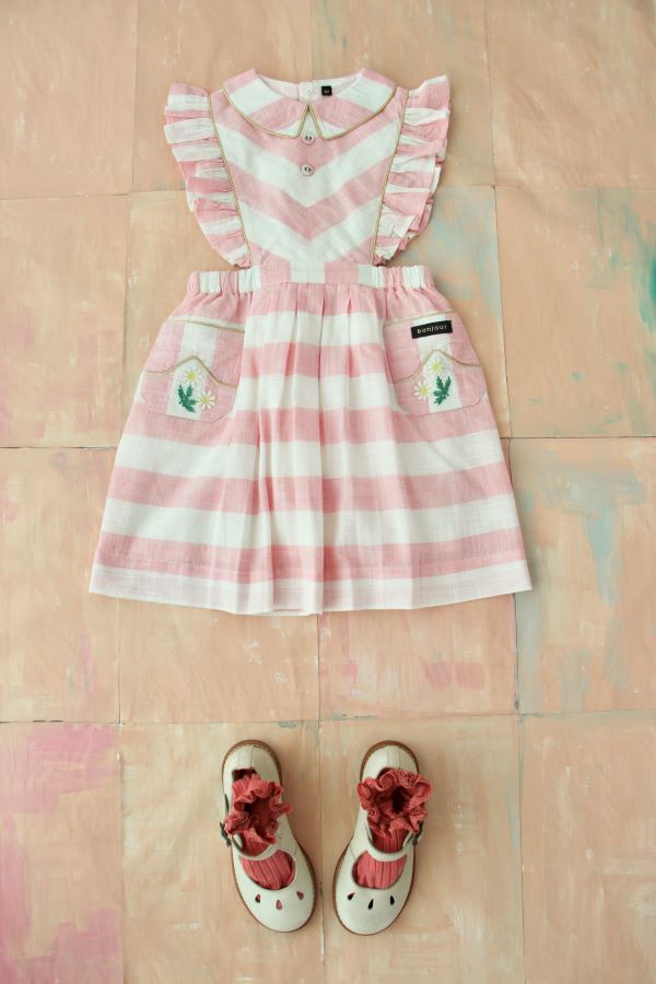 Bonjour Diary Apron Dress Pink Deck Chair Stripe (S2-8)