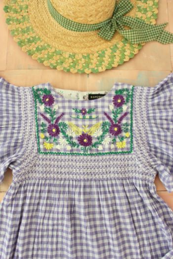 Bonjour Diary Rosalie Dress Lilac Gingham with exquisite embroidery - Little French Heart