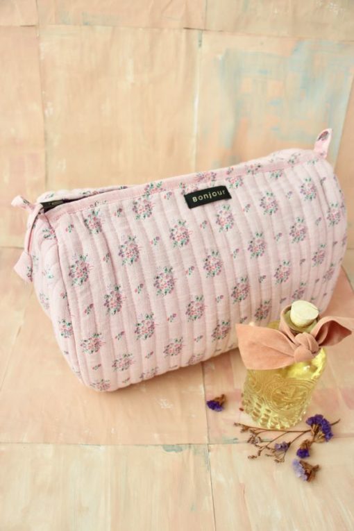 Bonjour Diary Toiletry Bag Pink Pastel Flowers - Little French Heart