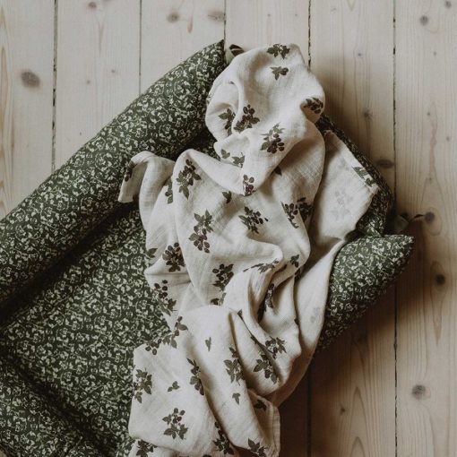 Garbo & Friends Blackberry Muslin Swaddle with Floral Moss Change Mat - Little French Heart