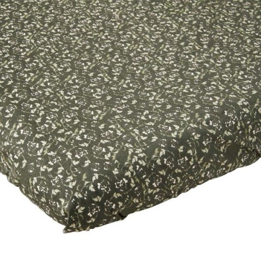 Garbo & Friends Floral Moss Single Fitted Sheet on mattress - Little French Heart