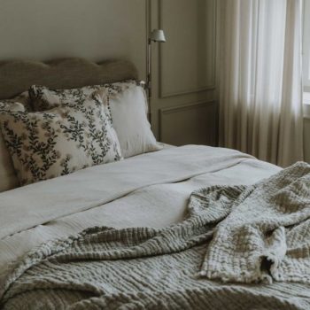 Garbo & Friends Honeysuckle Pillowcase on bed - Little French Heart