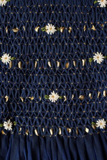Bonjour Diary Handsmock Blouse Indigo Tulle embroidered daisies - Little French Heart