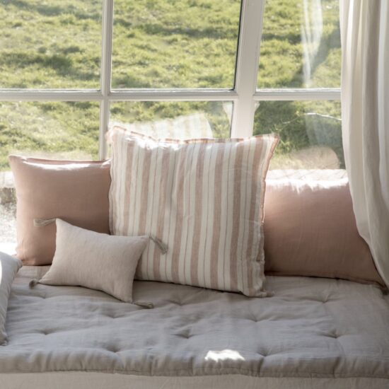 Gabrielle paris washed-linen-cushion-glaise with stripe glaise - Little French Heart